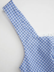 Cotton Square Neck Lace Panel Gingham Top & Mid Rise Bubble Hem Shorts Set