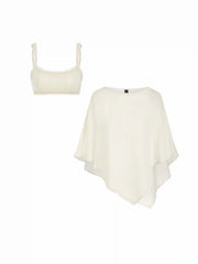 Sheer Lace Asymmetrical Poncho Top Two-Piece Set