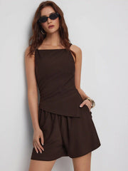 Square Neck Zipper Back Pocket Romper