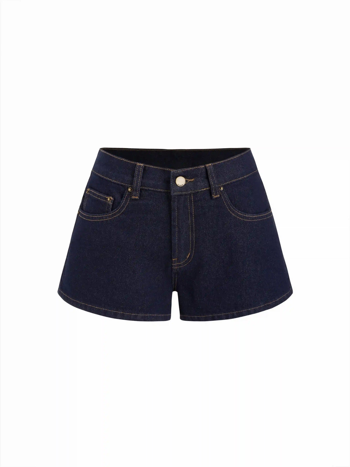 Denim Mid Rise Washed Metal Detail Riding Shorts