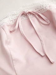 Satin Halter Neckline Bowknot Lace Trim Draped Milkmaid Midi Dress
