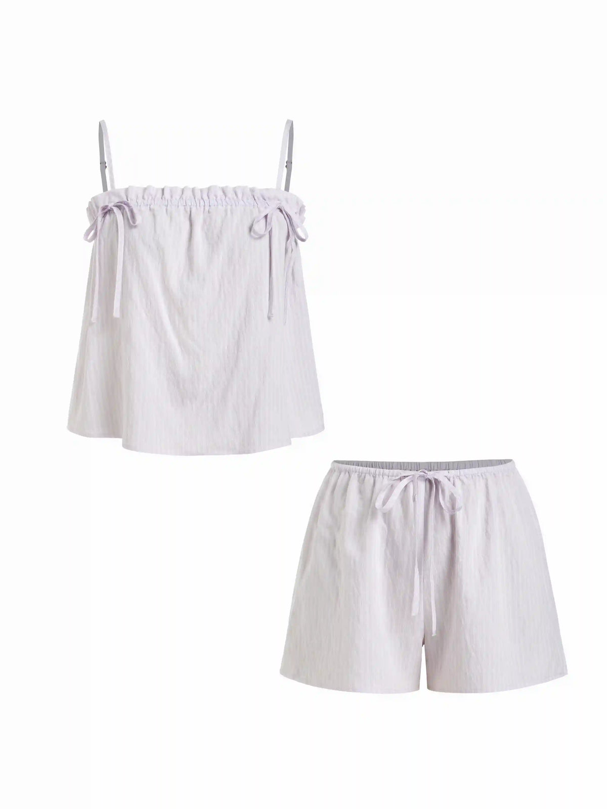 Linen-blend Stripe Bowknot Cami Top & Low Rise Shorts Set