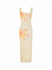 Floral Square Neck Sheer Cover Up Dress