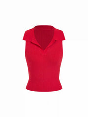 Knit Textured Polo Neck Vest