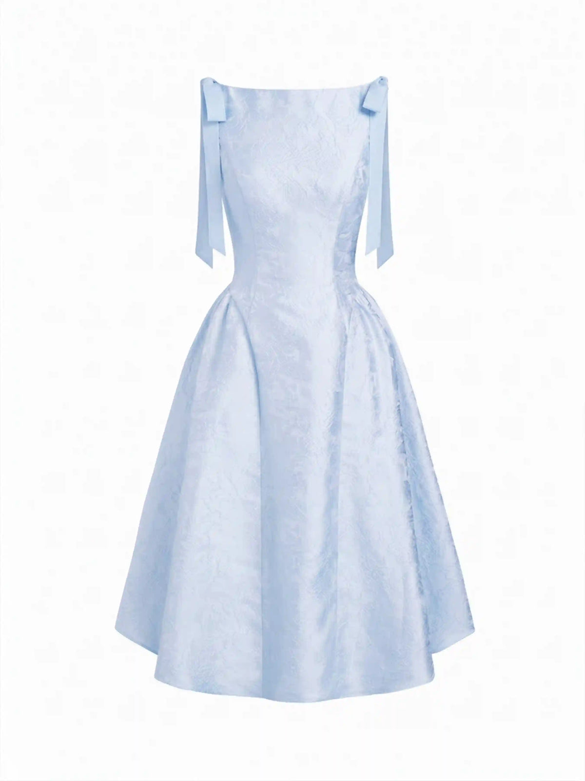Jacquard Sculptural Boat Neck Bowknot Backless Flared Maxi Dress
