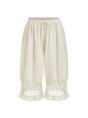 Mid Rise Lace Patched Drawstring Cropped Bloomer Pants Curve & Plus