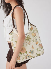 FLORAL CRIMPED TRIM TOTE BAG