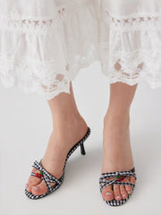 BOWKNOT & CHERRY GINGHAM KITTEN HEEL SANDALS