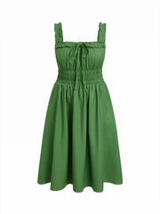 Linen-blend Lettuce Trim Knotted Shirred Cami Midi Dress Curve & Plus