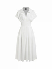 Short Sleeve Draped Pocket Flared Maxi Dress