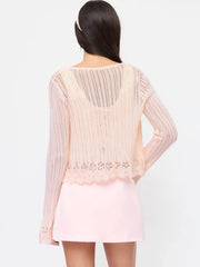 Knit Textured V-neck Bell Sleeve Cardigan