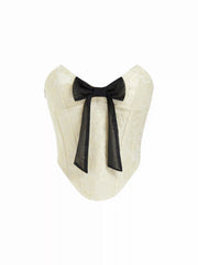 Jacquard Sweetheart Neck Bowknot Corset Cami Blouse