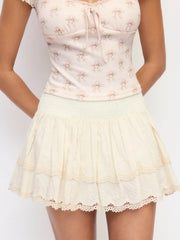 Cotton-blend Low Rise Textured Layered Ruched Mini Skort