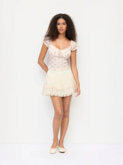 Cotton-blend Low Rise Textured Layered Ruched Mini Skort