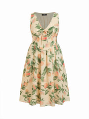 Fruit Graphic V-neck High Rise Draped Flared Maxi Dress Curve & Plus