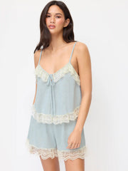Cotton-blend Lace Trim Cami & Mid Rise Shorts Loungewear Set