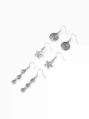 3 PAIRS SPIRAL & STAR DROP EARRINGS SET