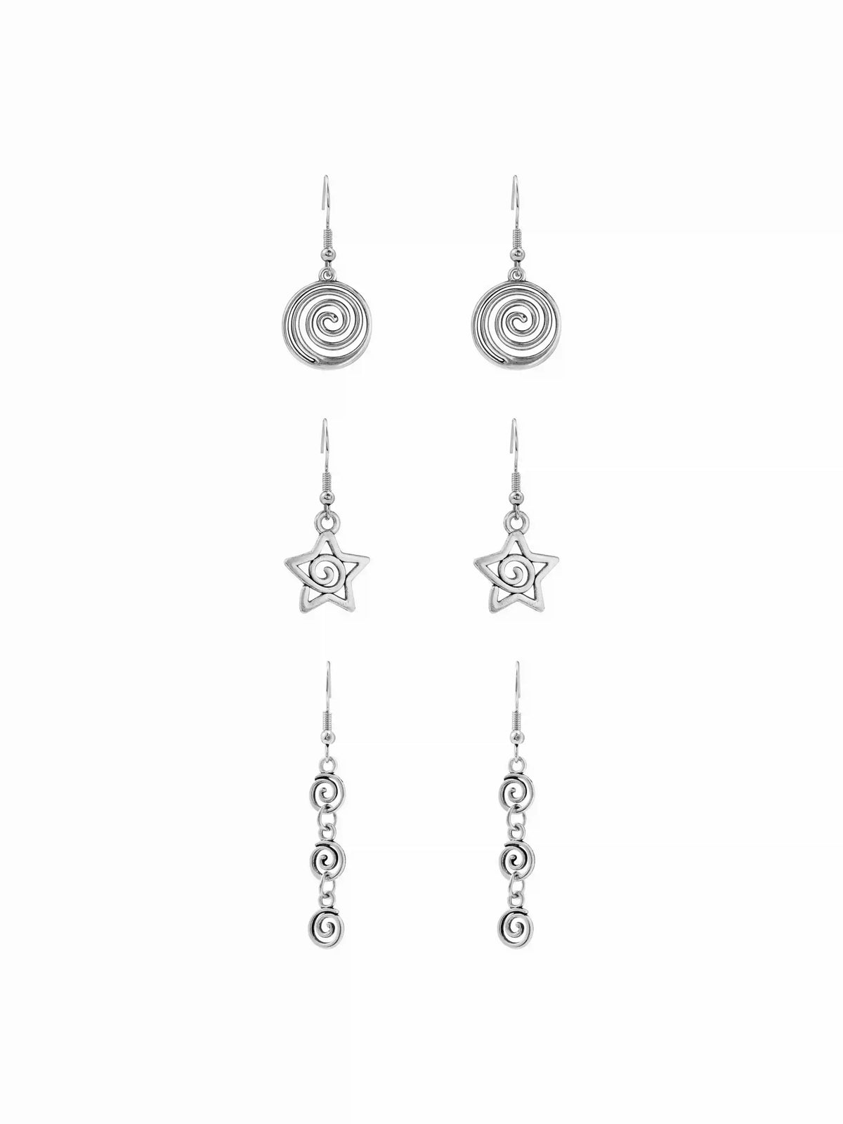 3 PAIRS SPIRAL & STAR DROP EARRINGS SET