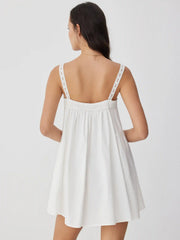 Cotton Square Neck Eyelet Smock Mini Nightdress