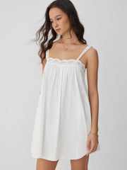 Cotton Square Neck Eyelet Smock Mini Nightdress