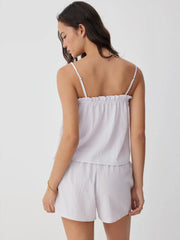 Linen-blend Stripe Bowknot Cami Top & Low Rise Shorts Set