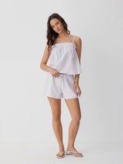 Linen-blend Stripe Bowknot Cami Top & Low Rise Shorts Set