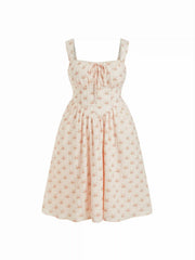 Cotton-blend Sculptural Halter Neckline Ditsy Floral Shirred Aline Midi Dresses Curve & Plus