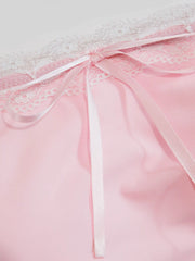 Square Neckline Lace Trim Bowknot One Piece Swimsuit Curve & Plus