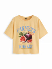 Cotton-blend Fruit Graphic Short Sleeve Oversized Tee Curve & Plus