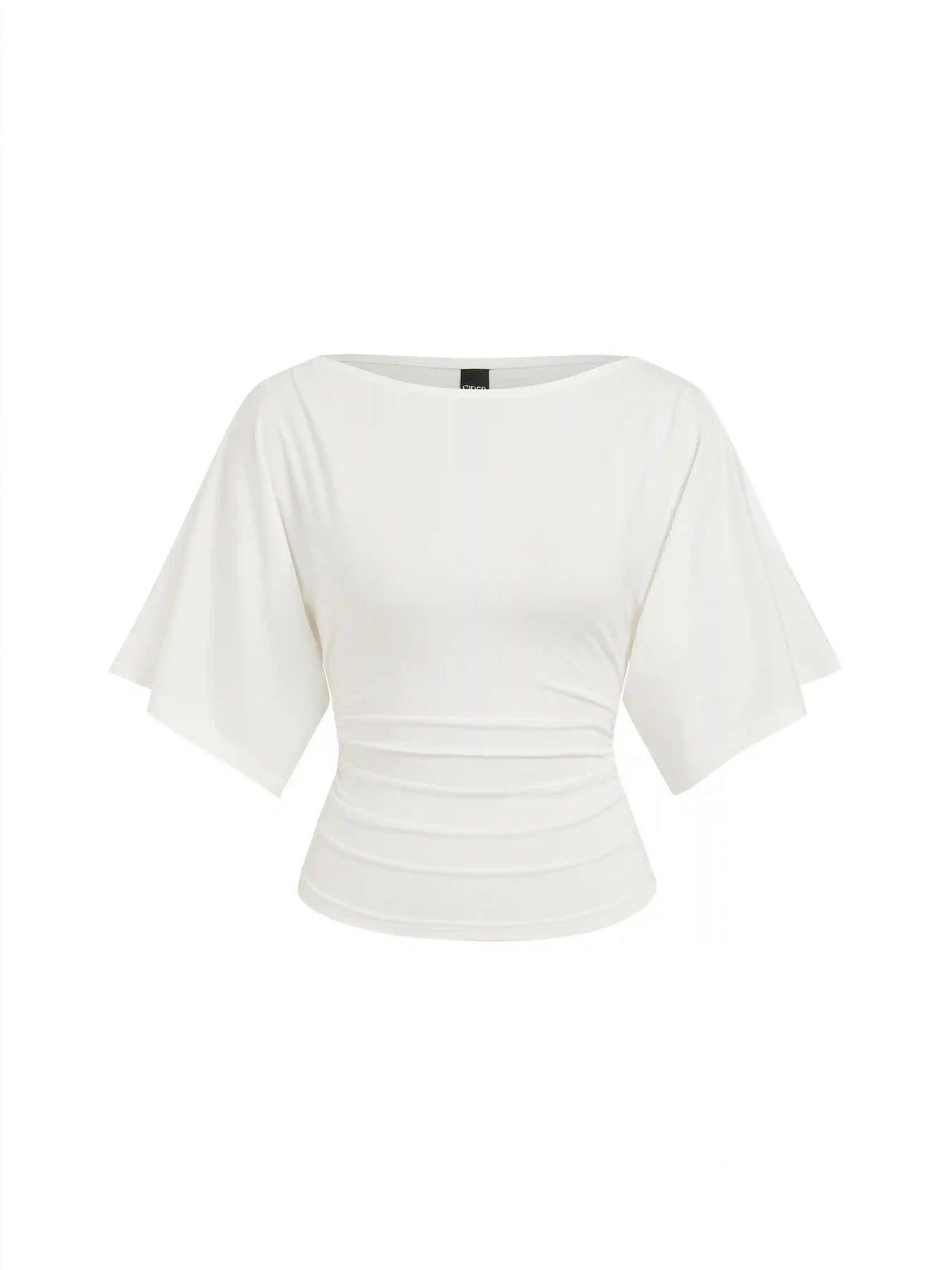 Modal-blend Boat Neck Short Sleeve Cut Out Ruched Top