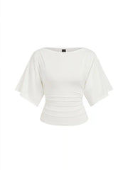 Modal-blend Boat Neck Short Sleeve Cut Out Ruched Top