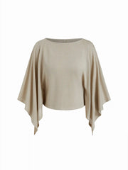 Textured Boat Neck Batwing Sleeve Asymmetrical Oversized Top