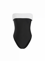 Square Neck Colorblock Tube Top One Piece Swimsuit