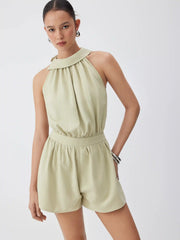 High Neck Mid Rise Ruched Romper