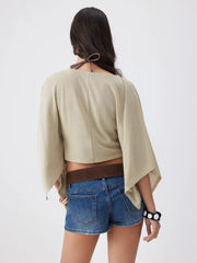 Textured Boat Neck Batwing Sleeve Asymmetrical Oversized Top