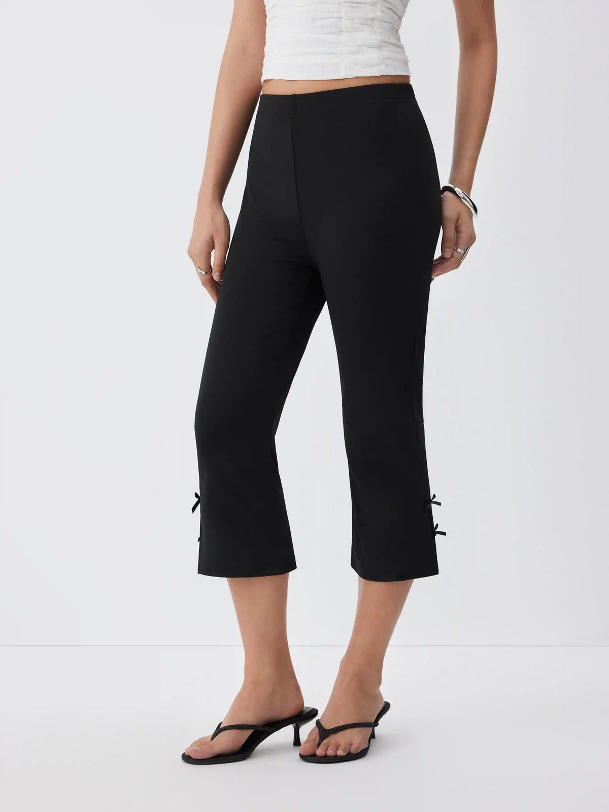 High Rise Bowknot Flared Capri Flared Trousers