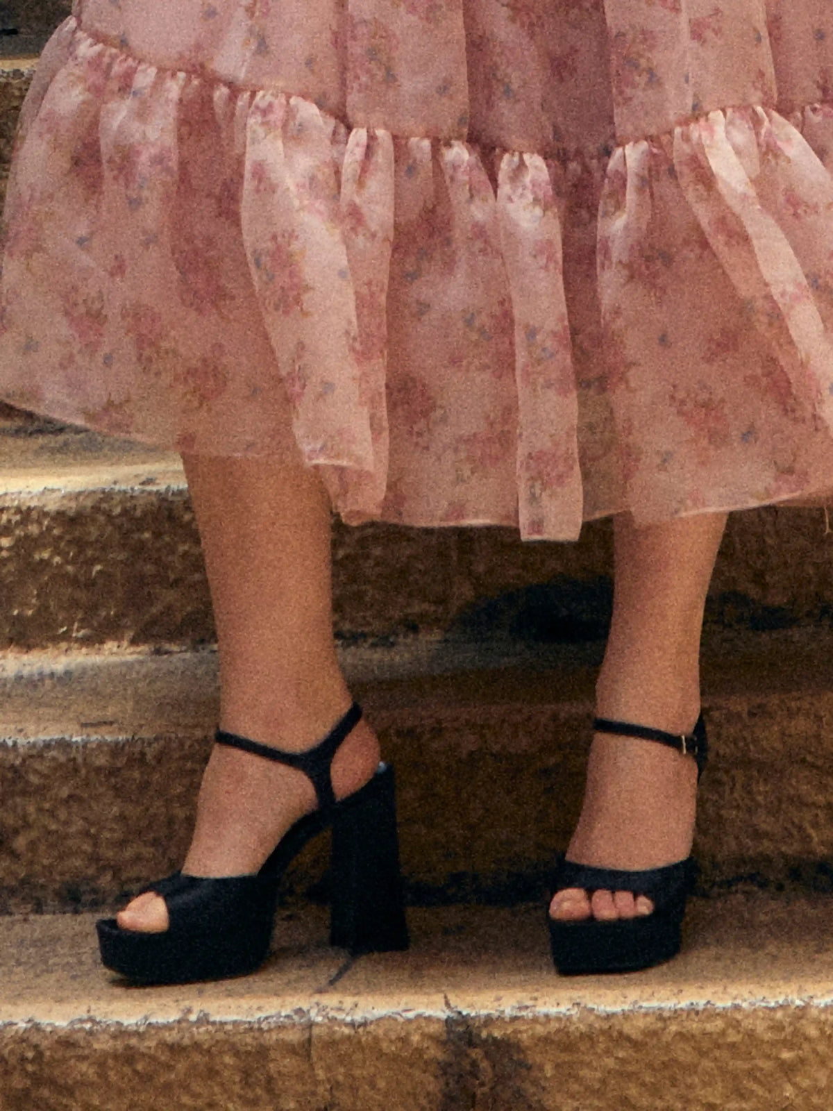 SATIN ADJUSTABLE STRAP PLATFORM CHUNCKY HEEL