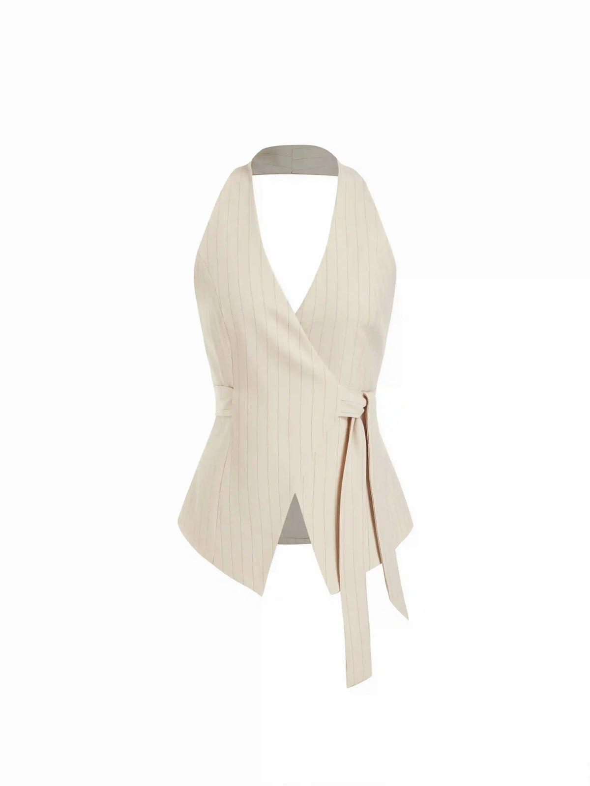 Striped Halter Neckline Twist Knotted Longline Blazer Vest