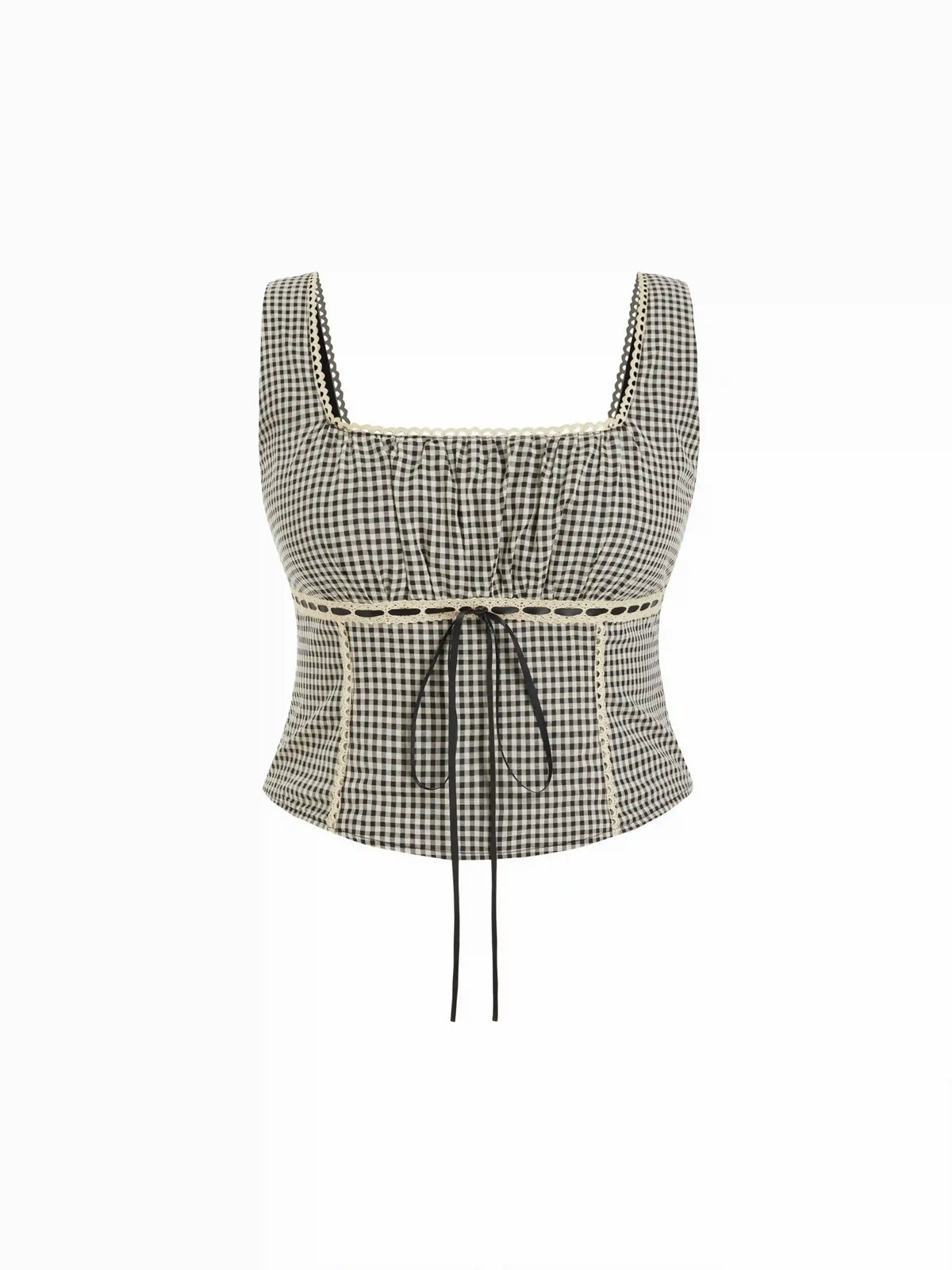 Gingham Square Neck Ruched Corset Tank Top Curve & Plus