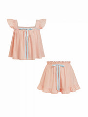100% Cotton Top & Mid Rise Shorts Loungewear Set Curve & Plus