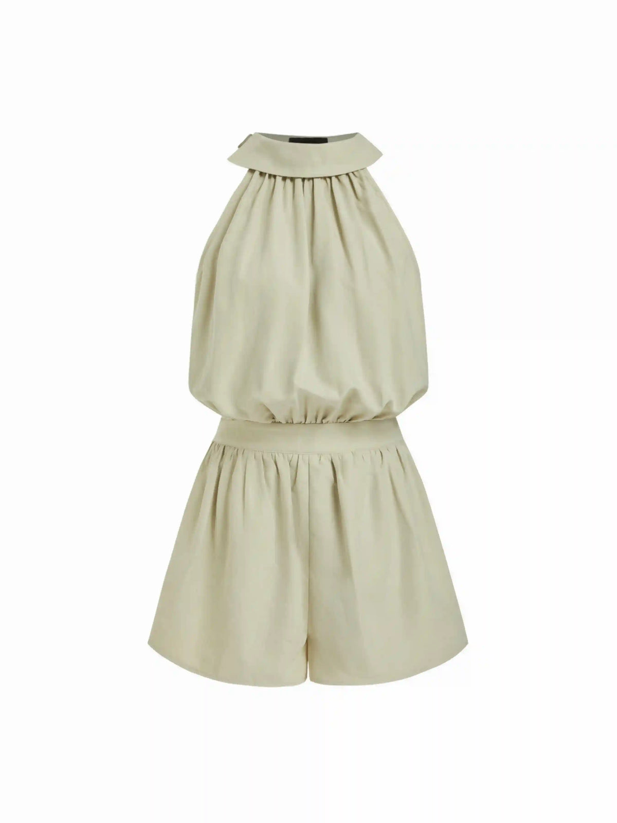 High Neck Mid Rise Ruched Romper