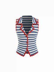 Knit Crochet Striped Contrasting Trim Vest