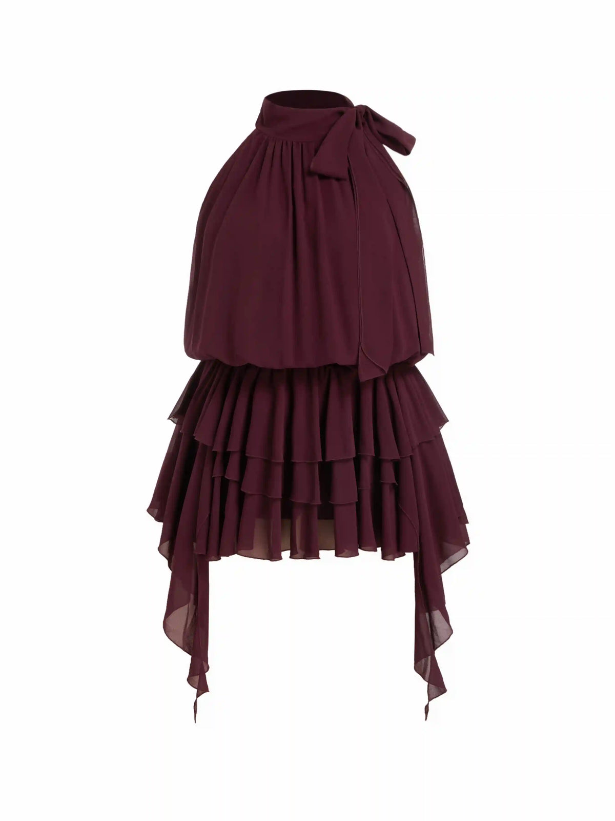 Chiffon Halter Neck Ruffled Ruched Mini Dress Curve & Plus