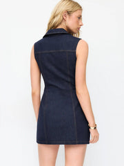 Stretch Denim Washed Metal Detail Shirt Mini Dress