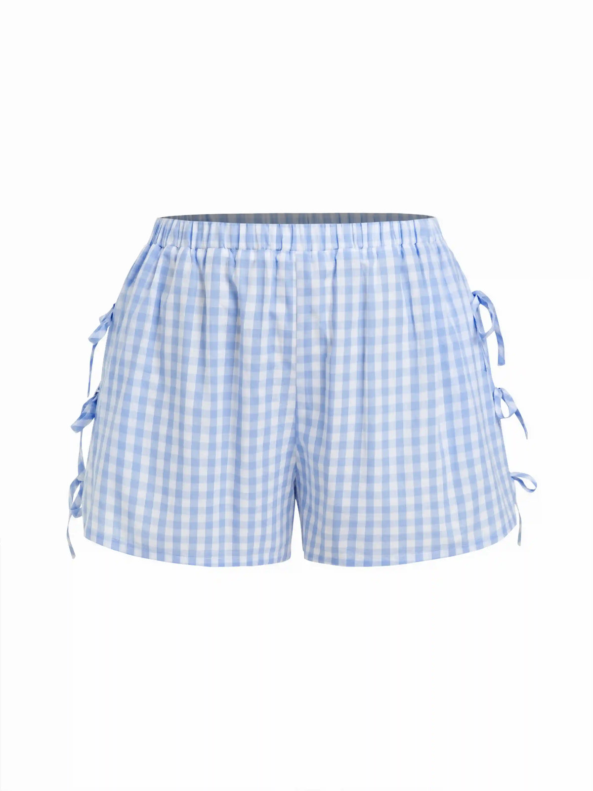 Cotton-blend Mid Rise Gingham Drawstring Shorts Curve & Plus
