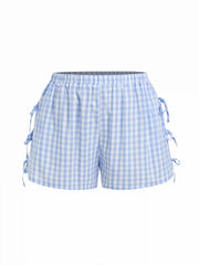 Cotton-blend Mid Rise Gingham Drawstring Shorts Curve & Plus