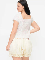 Lace Trim Bubble Hem Mid Rise Bloomer Shorts Curve & Plus