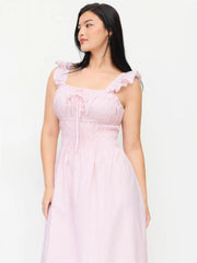 Cotton-blend Striped Square Neck Shirred Ruffled Midi Flared dress Curve & Plus