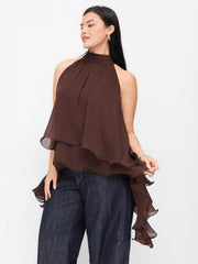 Chiffon Halter Neck Ruffle Hem Blouse Curve & Plus