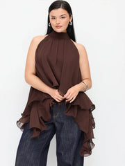 Chiffon Halter Neck Ruffle Hem Blouse Curve & Plus